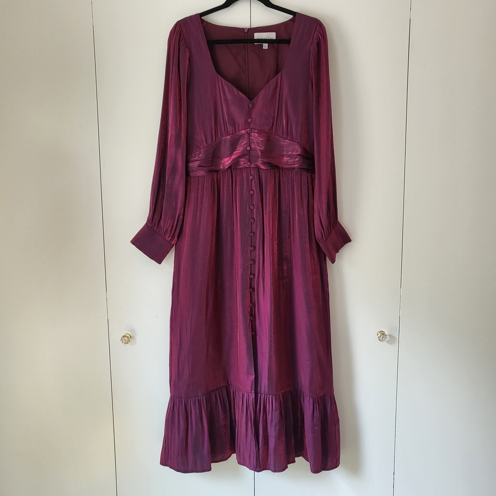 Adelyn Rae Ursula Sweetheart Midi Dress In Bloodstone Dark Iridescent Red XL